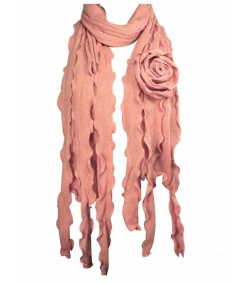 Acrylic Fashion Large Flower Ruffle Knitted Tassel Ends Long Scarf - Pink - C91157WVINV