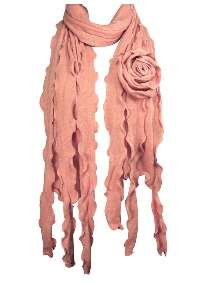 Acrylic Fashion Large Flower Ruffle Knitted Tassel Ends Long Scarf - Pink - C91157WVINV