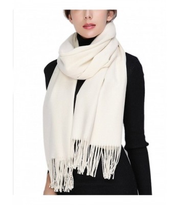 Womens Soft Wool Cashmere Oversized Blanket Wraps Sheer Shawl Tassel Scarf - White - CS1863WOROR