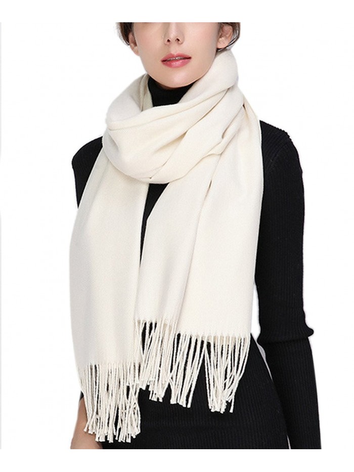 Womens Soft Wool Cashmere Oversized Blanket Wraps Sheer Shawl Tassel Scarf - White - CS1863WOROR