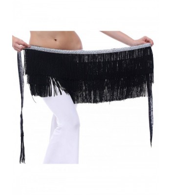 Plus Hip Scarf for Women for Belly Dancing and Latin Dance with Fringes - Black - C0184R478H5