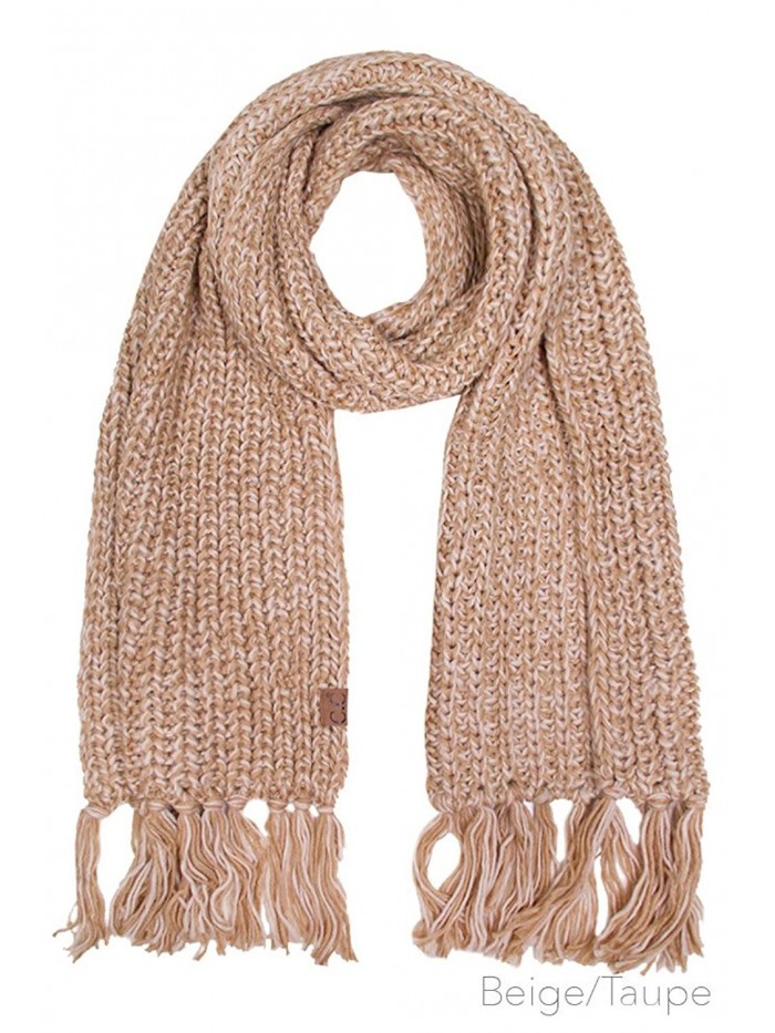 ScarvesMe CC Soft Two Tone Oversize Chunky Knit Scarf with Tassel - Beige/taupe - C212M0K8OHF