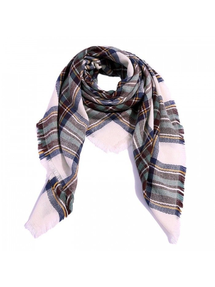 Winter Plaid Scarf Soft Warm Shawl Women Blanket Multicolor - Blue Green - CI186ARK4GG