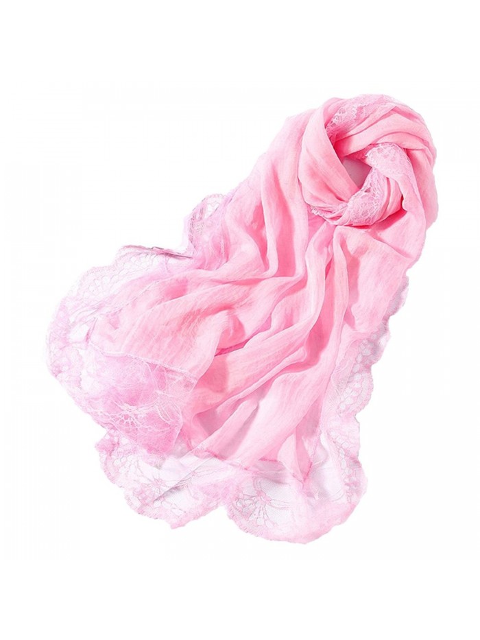 L&Z Womens Fashion Long Lace Scarves Stylish Light Weight Warp Shawl - Pink - CT1869E8X6Q