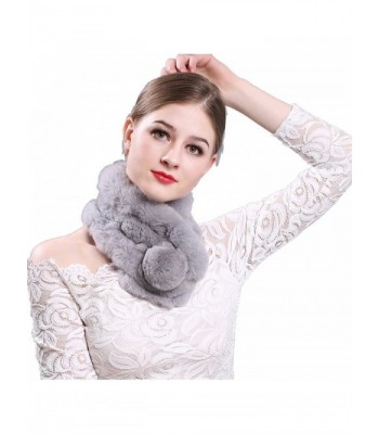 TEERFU Womens Real Beaver Rabbit Fur Wrap Scarf Soft Warm Neck Warmer Scarves - Light Grey - CQ187CQ5YLA