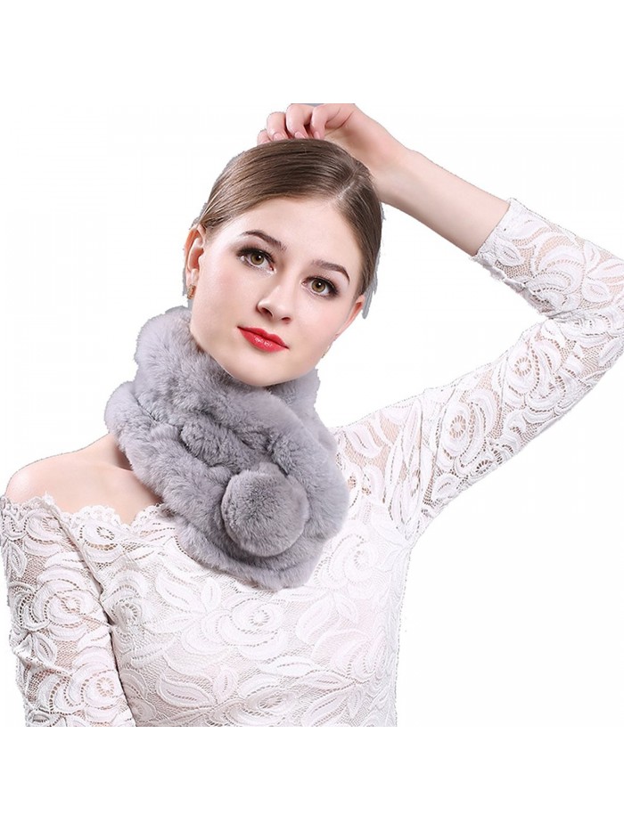 TEERFU Womens Real Beaver Rabbit Fur Wrap Scarf Soft Warm Neck Warmer Scarves - Light Grey - CQ187CQ5YLA