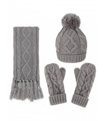 ANDORRA 3 in 1 Women Soft Warm Thick Cable Knitted Hat Scarf & Gloves Winter Set - Gray - CR12MDU5191