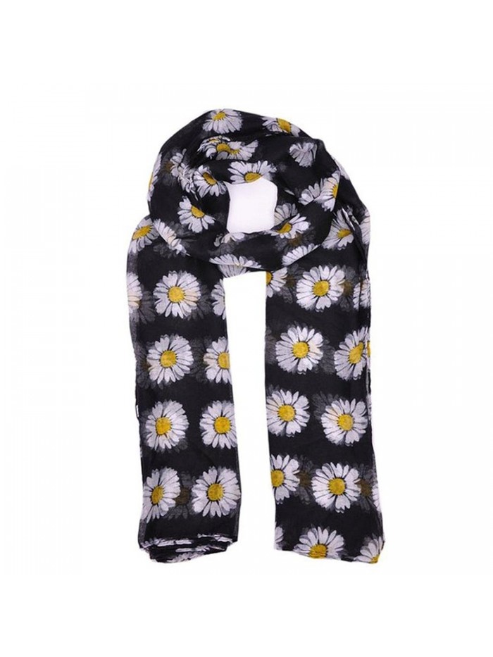 GBSELL Lady Womens Long Cute Daisy Flower Print Scarf Wraps Shawl Soft Scarves - Black - CB129UPW6BD