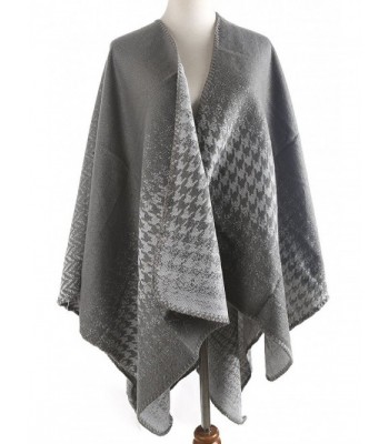 QZUnique Women's Blanket Winter Houndstooth Knitted Cardigans Scarf Shawl Poncho Cape - Grey White - CR1896ST252