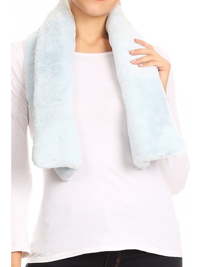 Sakkas Malen Long Rectangle Faux Fur Warm Soft Furry Wrap Around Loophole Scarf - Baby Blue - CB1839EDHN4