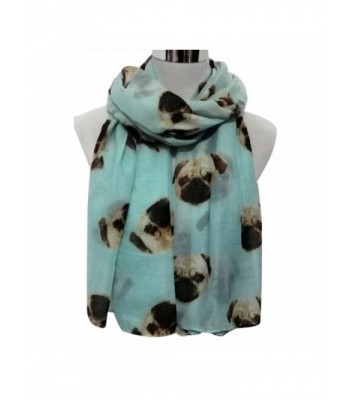 NEWONESUN Lady Womens Long Cute Pug Dog Print Scarf Wraps Shawl Soft Scarves - Light Blue - CJ187W49MDK