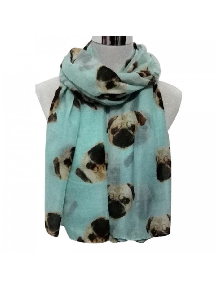 NEWONESUN Lady Womens Long Cute Pug Dog Print Scarf Wraps Shawl Soft Scarves - Light Blue - CJ187W49MDK