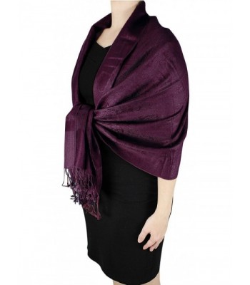 Peach Couture Double Layer Hues of Purple Jacquard Paisley Pashmina Feel Shawl - Wine Reversible - CR12D75FPPB