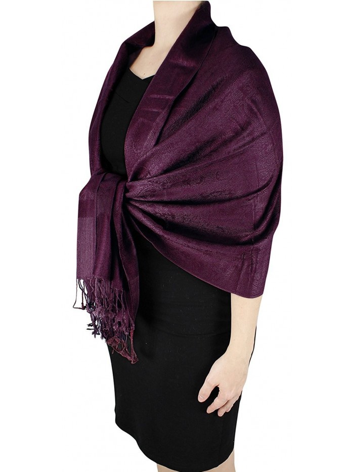 Peach Couture Double Layer Hues of Purple Jacquard Paisley Pashmina Feel Shawl - Wine Reversible - CR12D75FPPB
