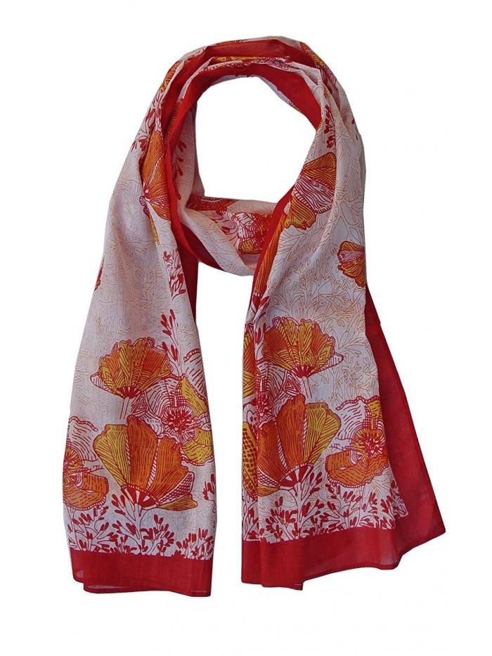 California Poppy Scarf Cotton Orange - Red Orange Poppy Print - CM128DKKKBT