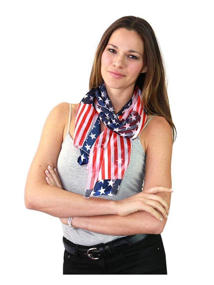 NYFASHION101 Women's Versatile American USA Flag Sheer Headwrap Scarf - Large Stars - CX12H8M5BNZ