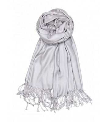 Bazzaara Large Soft Silky Pashmina Shawl Wrap Scarf in Solid Colors - Silver Grey - CQ186GD3NDD