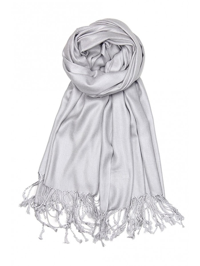 Bazzaara Large Soft Silky Pashmina Shawl Wrap Scarf in Solid Colors - Silver Grey - CQ186GD3NDD