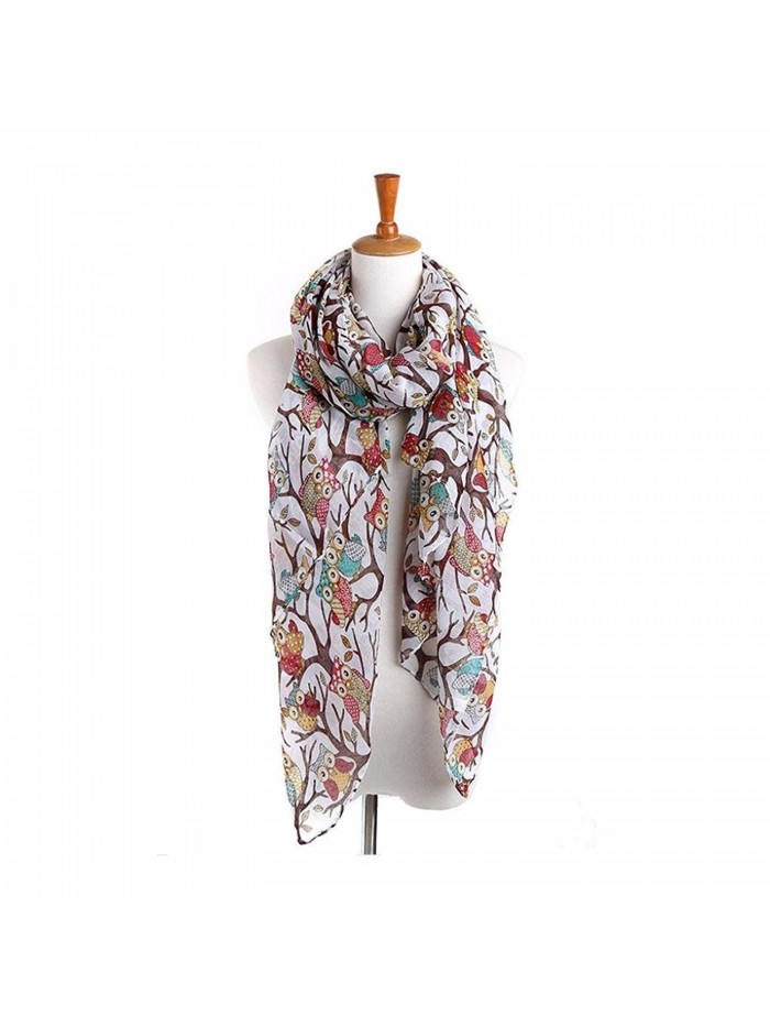 Franterd Women Ladies Owl Print Long Scarf Warm Wrap Shawl - White - C912BYH6YXL