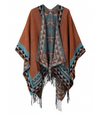 Urban CoCo Women's Printed Tassel Open front Poncho Cape Cardigan Wrap Shawl - Orange-series 5 - C5185YU5OR8