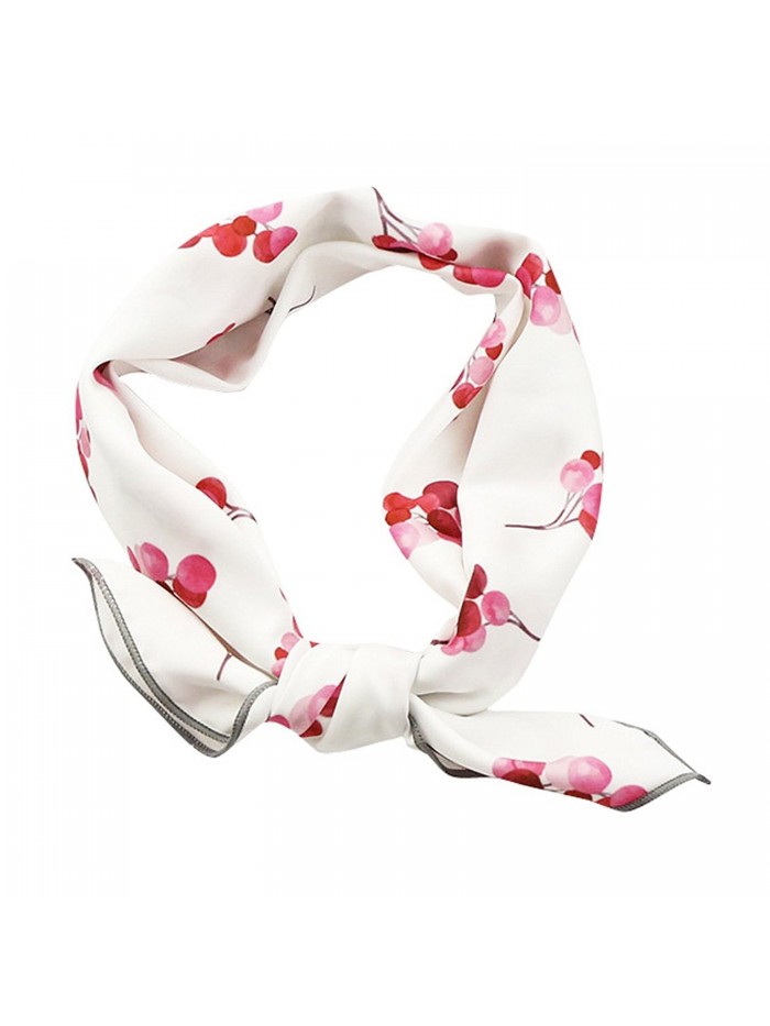 GERINLY Womens Neckerchief - Red Cherry Print 20 inches Square Hair Scarf - White - C7184DQCH48