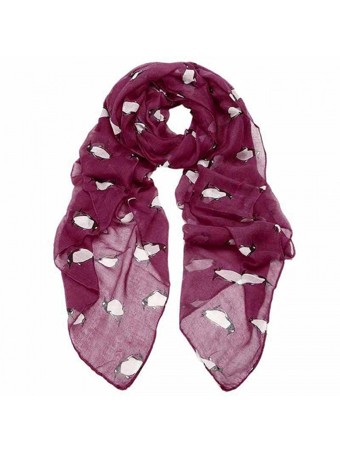 Women Cute Penguin Print Scarves Wraps Vovotrade - Red - C91293G1H5F