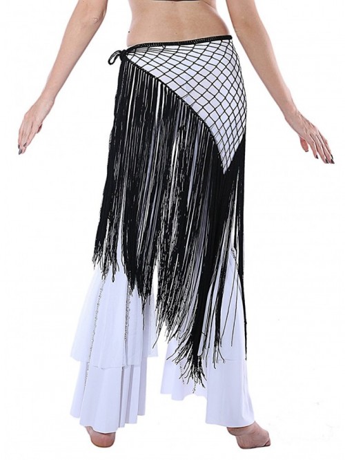 Long Net Hip Scarf for Latin or Belly Dance with Fringes and Tassels ...