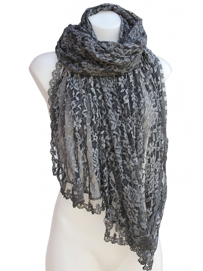 Terra Nomad Women's Italian Lace Scarf Shawl Shoulder Wrap - Dark Gray - C41867IZ3H3