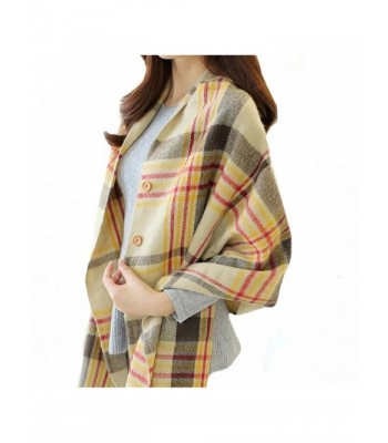 Vintage Plaid Knitted Tassel Poncho Shawl Cape Button Cardigan - Beige - CK185DX4WCU