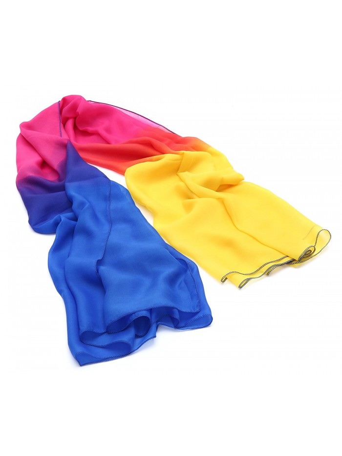 JAKY Global Womens Lightweight Multi Radient Colors Pure Silk Sheer Scarf - Blue Yellow - CN17YHGY2H5