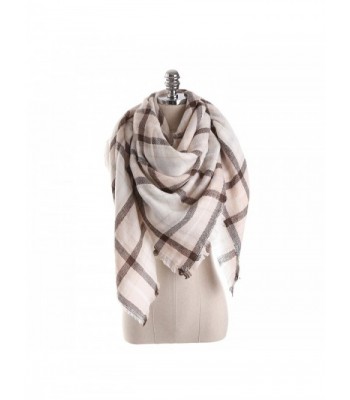 xsby Women's Fall Winter Scarf Classic Tassel Plaid Soft Blanket Shawl Scarves - Beige - CK187IOTKNY