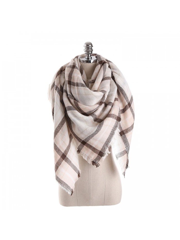 xsby Women's Fall Winter Scarf Classic Tassel Plaid Soft Blanket Shawl Scarves - Beige - CK187IOTKNY