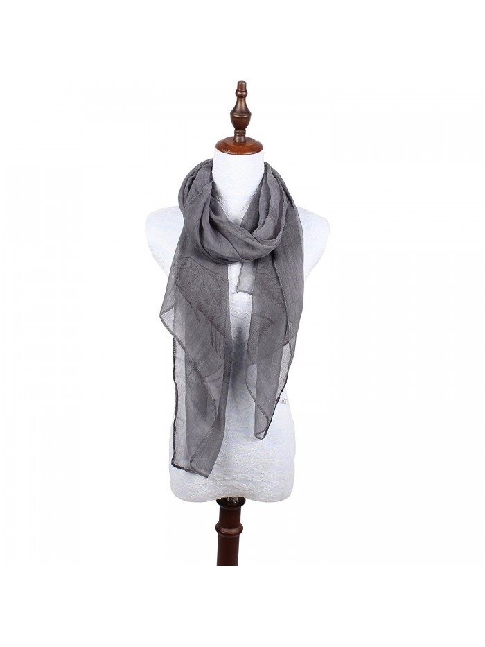 【Colorful Spring Inspired】Women's Lightweight Fashion Scarf- Floral and Modern Print Sheer Shawl Wrap - Fish Gray - CV18C583N3I