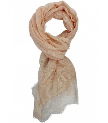 Lightweight Gauze Oblong Scarf With Lace Edging - Peach - CZ12CY0HMH9