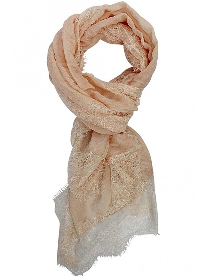 Lightweight Gauze Oblong Scarf With Lace Edging - Peach - CZ12CY0HMH9