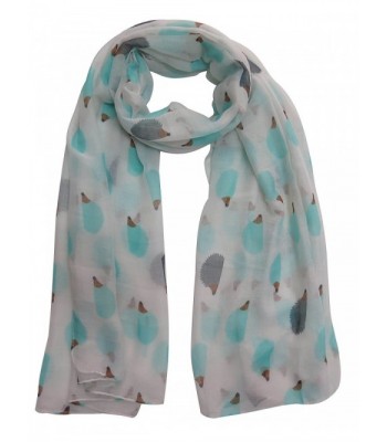 Lina & Lily Cute Hedgehog Print Women's Large Scarf Shawl Lightweight - White - C911XT14GPJ