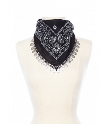 Womens Cowboy Metal Coin Danlged Fashion Bandana Scarf KS6174 - Black - CD12L1ZBRIX