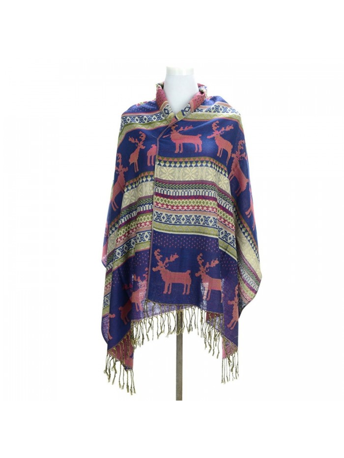 Wensltd Winter Jacquard Knit Scarf Bohemian Christmas Snowflake Deer Scarf - Purple - CR1259OLQ4H