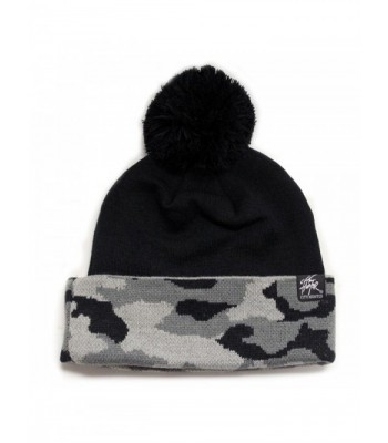 City Hunter Camo Pattern Long Cuffed Pom Beanie - Black/Grey Camo - CV11I8KI70V