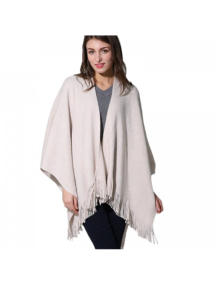 ZISUEX Women Cape Shawl Wrap Fashion Scarf Open Front Poncho Cape Cardigans (Beige) - CZ186LOSWUH