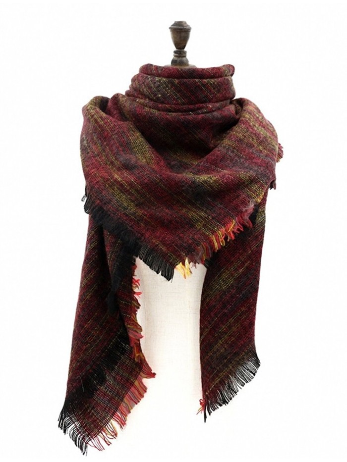 Women's Winter Warm Blanket Tartan Scarf Wrap Shawl Long Plaid Scarves Cozy Cape - 5 - C4186QCOWRD