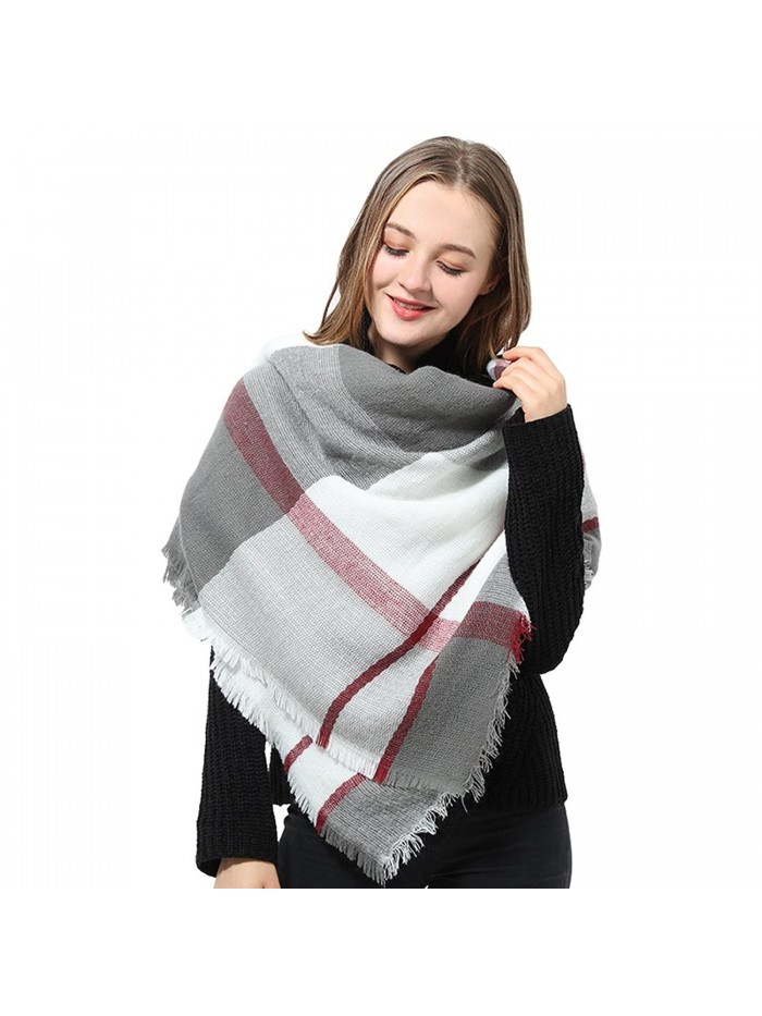 Blanket Scarf for Women Square Plaid Scarf Womens Winter Tartan Scarf Wrap Shawl - A Gray - CD12O5369RE