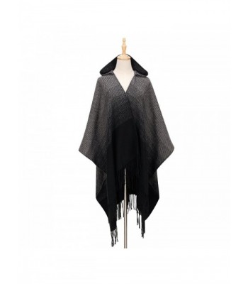 INCX Women's Block Shawl Wrap Knitted Cashmere Poncho Capes Scarf Sweater - Black - CG18697IC8Z