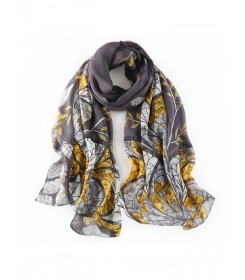 STORY OF SHANGHAI Womens 100% Mulberry Silk Head Scarf For Hair Ladies Floral Scarf - Dark Gray - C9182HSC4Q9