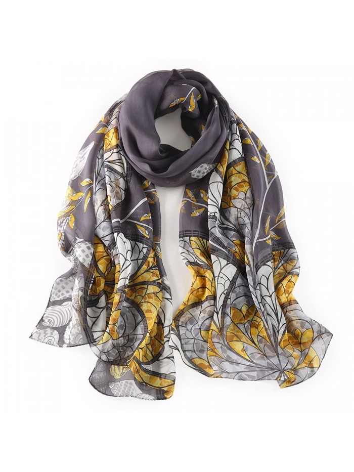 STORY OF SHANGHAI Womens 100% Mulberry Silk Head Scarf For Hair Ladies Floral Scarf - Dark Gray - C9182HSC4Q9