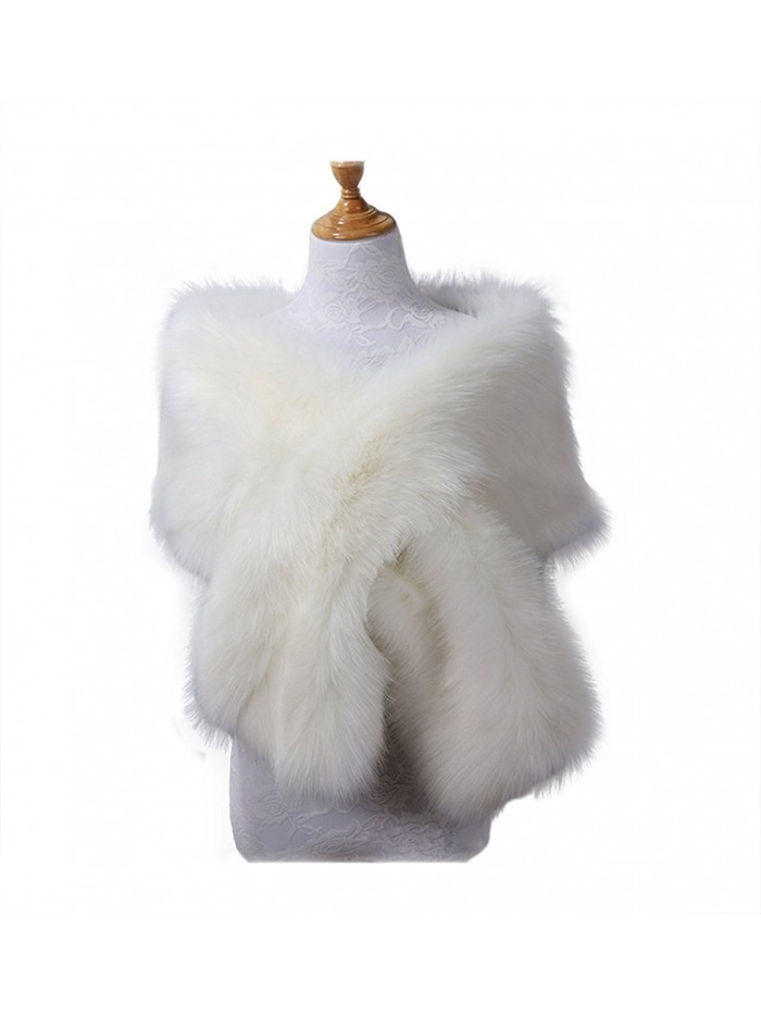 Amore Bridal Women's Winter Wedding Bridal Faux Fur Wrap Cape Stole - White - C5185DXYWKU