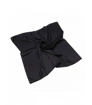 Elegant Large Silk Feel Solid Color Satin Square Scarf Wrap- 36 inch - Black - CX12876UXFR