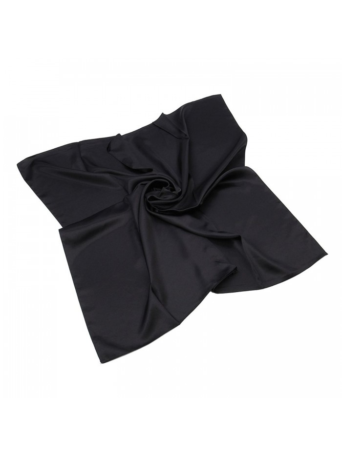 Elegant Large Silk Feel Solid Color Satin Square Scarf Wrap- 36 inch - Black - CX12876UXFR