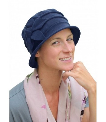 Hats- Scarves and More Fleece Flower Cloche Hat For Chemo & Cancer Patients - Navy - CX1236NWWDH