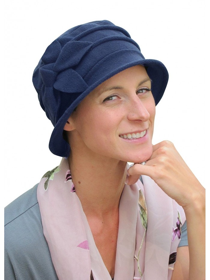 Hats- Scarves and More Fleece Flower Cloche Hat For Chemo & Cancer Patients - Navy - CX1236NWWDH